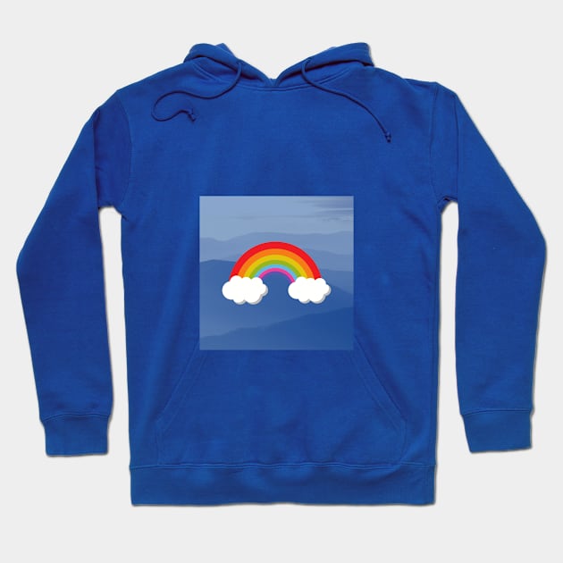 Rainbow with Puffy Clouds in Blue Mountains Hoodie by livmilano